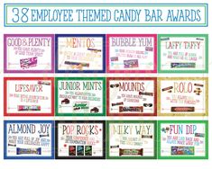 a bunch of candy bar reward cards with the words, 7 football candy bar award certificates