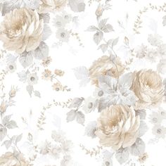 a floral wallpaper with white and gold flowers