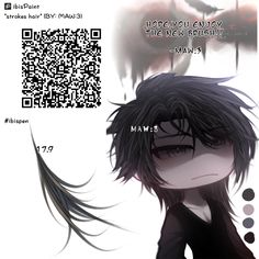 an anime character with long black hair and dark eyes is looking at the qr code