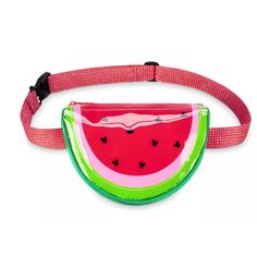 Mickey Mouse Icon Watermelon Belt Bag Playful Red Summer Bags, Playful Summer Bags With Adjustable Strap, Fun Red Bags For Daily Use, Fun Multicolor Plastic Bags, Cute Red Beach Bag, Fun Plastic Bags For Daily Use, Fun Summer School Bags, Red Adjustable Bags For Gifts, Minnie Mouse Purse