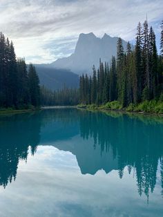 a lake surrounded by pine trees and mountains