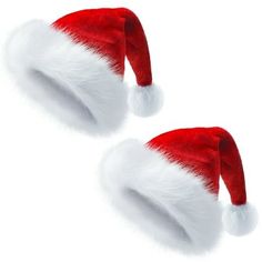 two red and white santa hats on top of each other