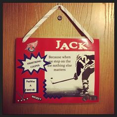 a sign hanging from the side of a wooden wall that says, jack because when we step on the ice nothing else matters