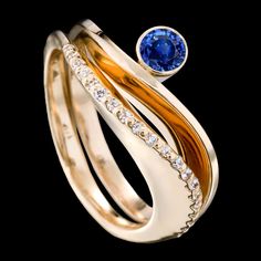 Covet and Grace sapphire rings by Adam Neeley. Delicate Diamond Rings, Gold Ring Settings, Contemporary Diamond Ring, Fingerprint Ring, Green Tourmaline Ring