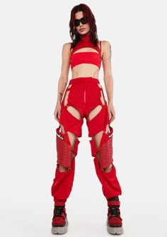 Wrestling Outfits, Red Dolls, Moto Pants, Stretch Top, Mode Inspo, Red Outfit, Kpop Fashion Outfits, Rave Outfits