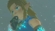 the legend of zelda is standing in front of some snowflakes and stars