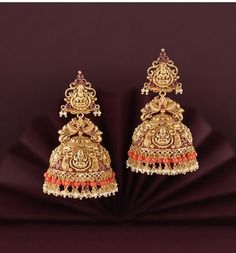 https://in.pinterest.com/krishnajewellersjubileehills/ Coral Jewelry Indian Gold Earrings, Ear Buttalu Designs, Gold Earrings Jumka Designs, Gold Earrings Butalu, Butta Earrings Gold, Jhumka Earrings Gold Indian, Buttalu Earrings Gold Bridal, Jumka Design Gold, Jumkas Gold