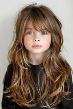 Kids Hair Cuts Girls Long, Girl Curtain Bangs Haircut Kids, Bangs For Kids With Long Hair, Kids Hair Cuts With Bangs, Kids Fringe Hairstyles, Haircuts For 5 Year Girl, Bangs For Little Kids, Girl Haircut Ideas Kids, Kids Haircuts For Girls Long