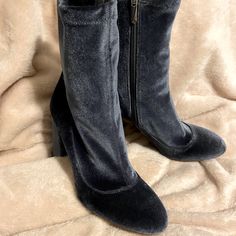 Sam Edelman Velvet Blue Booties New Never Worn Blue Round Toe Booties For Fall, Blue Round Toe Heels For Winter, Blue Closed Toe Boots For Fall, Casual Blue Heels For Winter, Blue Almond Toe Boots For Fall, Blue Winter Boots Medium Width, Winter Blue Boots Medium Width, Trendy Blue Mid-calf Boots With Round Toe, Casual Blue Winter Booties