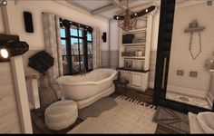 a bathroom with a claw foot tub, toilet and sink is shown in this image