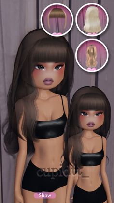 an animated image of two women in swimsuits with long hair and one woman's face