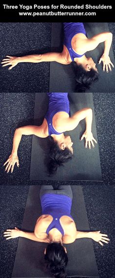 a woman doing yoga poses for tight, rounded shoulders