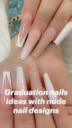 Nail Designs White Square, Square Nails Prom, Nail Designs Graduation, Summer Nails Glitter, Birthday Nail Ideas Acrylic, White Nails Silver, White Square Nails, Graduation Nails Ideas, Nail Designs White