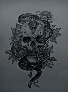 a skull and snake with roses on it