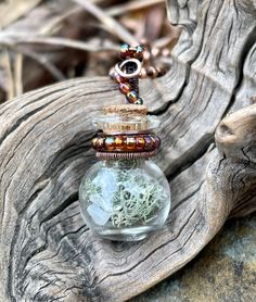 Fairy Garden Necklace Wire Wrapped Bottle Pendant, Clear Pendant Necklace For Healing, Antique Glass Necklace For Gift, Clear Glass Healing Jewelry, Clear Glass Jewelry For Healing, Artisan Glass Necklaces For Healing, Clear Round Bead Necklaces For Gifts, Clear Round Beads Necklace For Gift, Clear Round Bead Necklace For Gift