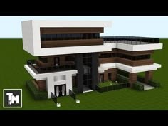 a large modern house in minecraft with lots of windows