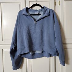 New Never Worn Without Tags. Brand New Blue Half-zip Lounge Top, Blue Half-zip Top For Loungewear, Blue Half-zip Top For Spring, Blue Cotton Half-zip Sweatshirt, Half Zip Sweatshirt, Blue Hoodie, Zip Sweatshirt, Pink Tops, Half Zip