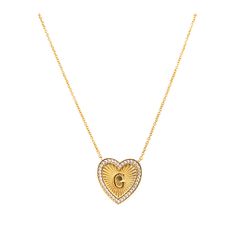 Gold plated brass Heart Initial Necklace With CZ Accents Chain Length: 16" - 18" Adjustable via Chain Extender TN-2457