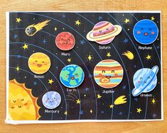 the solar system stickers are on top of a piece of paper with space and stars