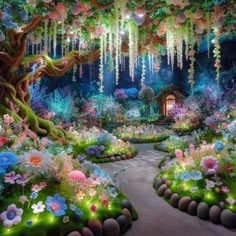 a garden filled with lots of flowers and trees