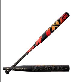 a baseball bat with the word louisville on it's side and an orange, black, and yellow logo