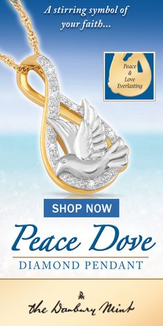 an advertisement for the peace dove diamond pendant