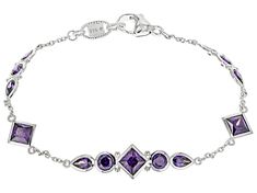 Judith Ripka 8ctw Mixed Shapes Purple Bella Luce Diamond Simulant Rhodium Over Sterling Silver Station Bracelet. Measures Approximately 7.25"L x 0.35"W. Lobster Claw Clasp. Elegant Silver Multi-stone Diamond Bracelet, Elegant Multi-stone Silver Diamond Bracelet, Silver Multi-stone Tennis Bracelet, Elegant Sterling Silver Multi-stone Bracelet For Formal Occasions, Station Bracelet, Judith Ripka, Diamond Simulant, Lobster Claw, Bracelet