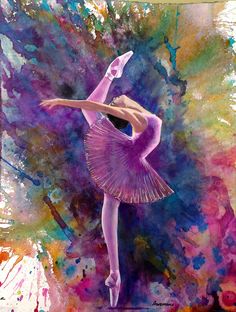 a painting of a ballerina in purple