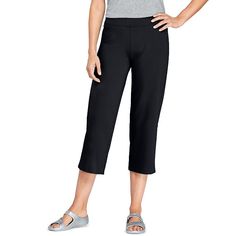 Your search for the perfect knit crop pant is over. These petites' Lands' End straight-leg cropped pants feature a flattering fit and a soft jersey construction, giving you the best of both worlds. Your search for the perfect knit crop pant is over. These petites' Lands' End straight-leg cropped pants feature a flattering fit and a soft jersey construction, giving you the best of both worlds. Easy, pull-on styling Soft jersey construction with just the right amount of stretch 1 hidden zipper poc Versatile Cropped Leg Bottoms With Comfort Stretch, Black Relaxed Fit Cropped Leg Capris, Loosely Fitted Capris With Elastic Waistband, Black Relaxed Fit Capri Pants, Comfortable Relaxed Fit Capri Bottoms, Casual Stretch Wide Leg Capris, Comfort Stretch Cropped Leg Pull-on Pants, Comfort Stretch Pull-on Cropped Pants, Pull-on Comfort Stretch Cropped Pants