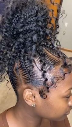 Pin by 🥂 Random Ass BITCH🥂 on Hair | Goddess braids, African hair braiding styles, Cute box braids hairstyles Jumbo Stitch Braids Ponytail, Feedin Braids Updo, Braids And Curly Ponytail Weave, Goddess Braid Bun Updo, Wedding Day Braids Hairstyles Black Women, Feed In Braids Ponytail With Curly Hair, Braids With Curls Updo, Newest Braids Hairstyle, Braided High Bun For Black Women