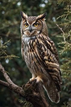 an owl sitting on top of a tree branch