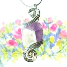 Purple Amethyst Womans Pendant Necklace Wire Wrapped Jewelry Handmade in Silver FREE SHIPPING Lavender Wire Wrapped Necklace For Gift, Handmade Lavender Crystal Pendant Necklace, White Amethyst Pendant Jewelry, Silver Plated Wire Necklaces With Gemstone For Gift, Spiritual Lavender Wire Wrapped Necklaces, Gift Necklace With Gemstone On Silver Plated Wire, Gift Silver Plated Wire Necklace With Gemstone, Gift Silver Plated Gemstone Necklace, Handmade Silver Amethyst Crystal Necklaces