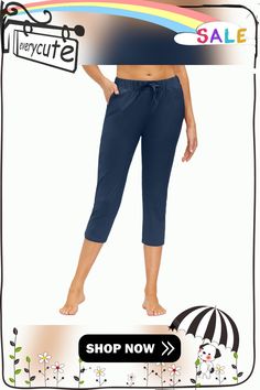 Navy Blue High Waist Jogging Capri Pant with Pockets Sporty Capri Length Bottoms For Summer, Summer Athleisure Capri Bottoms, Blue Knee-length Bottoms With Elastic Waistband, Casual Knee-length Yoga Capris, Casual Knee-length Capris For Yoga, Sporty Capris With Pockets For Summer, Sporty Summer Capris With Pockets, Casual Summer Capri Activewear, Casual Knee-length Workout Capris