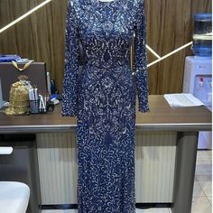 Brand New Never Worn, Euro Size 38 Us Size 8. Fully Lined. Blue Embellished Evening Dress, Blue Embellished Sequin Evening Dress, Blue Embellished Sequin Dress For Evening, Elegant Blue Embellished Gown, Elegant Blue Sequined Gown, Elegant Blue Embellished Mother Of The Bride Dress, Elegant Blue Embellished Maxi Dress, Blue Embellished Long Sleeve Mother Of The Bride Dress, Elegant Blue Embellished Evening Dress