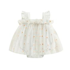 Give your little girl a stylish and comfortable look with this charming romper dress made with tulle and beautiful daisy embroidery. Available in four colors, it's the perfect choice for any occasion. Playful Tulle Tutu Dress For Summer, Summer Tulle Dress With Floral Embroidery, Summer Floral Embroidered Tulle Dress, Summer Baptism Tutu Dress With Floral Applique, Summer Tulle Dress With Floral Applique, Cute Tutu Dress For Baptism In Summer, White Sweet Bubble Romper For Spring, Sweet White Bubble Romper For Spring, Summer Floral Applique Tutu Dress For Dress-up