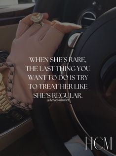 a woman's hand on the steering wheel of a car with a quote from her