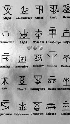 an image of various symbols and their meanings in the form of letters on a sheet of paper