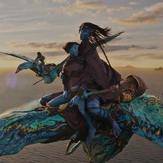 two people riding on the back of a bird