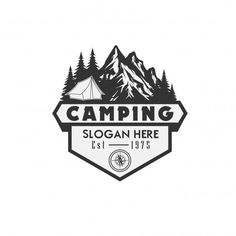 the camping logo is shown in black and white