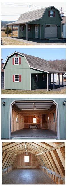 three pictures showing different types of garages