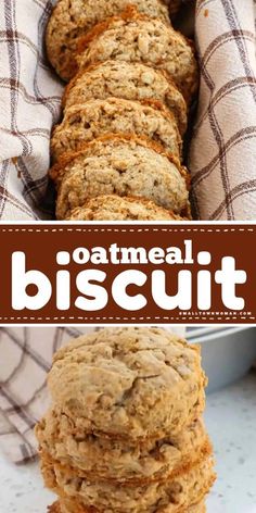 oatmeal biscuits stacked on top of each other with text overlay