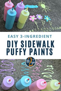 homemade diy sidewalk puffy paint for kids to make with their hands and feet