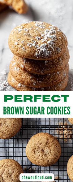 the perfect brown sugar cookies are stacked on top of each other