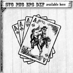 four playing cards in the shape of a rider on a horse, with text overlay