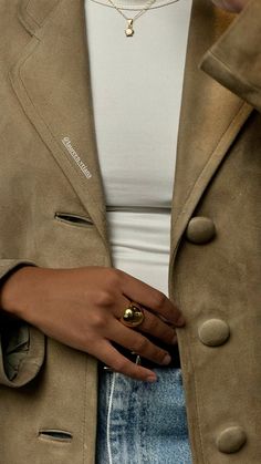 #suede #suedejacket #goldring #aesthetic Statement Bag, Editing Pictures, Suede Jacket, Minimalist Jewelry, Fashion Show, Gold Rings, Fashion Accessories, Gems, Texture