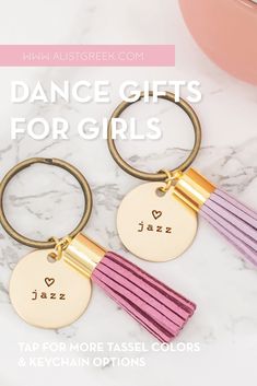 Spoil your favorite dancer or dance teacher with a dance keychain! Perfect to add to their keys or attached to a purse or tote. Dancer Gift | Dance Keychain | Dance Teacher Gift | Dance Recital Gift | Teacher Thank You Gift | Dance Competition Gift | Gift for Her | Dance Lover Keychain | Live Love Dance | & 5, 6, 7, 8 | Best Dance Gifts | Ballet, Pointe, Jazz, Hip Hop, Tap #dance #dancergift #danceteacher Love Dance