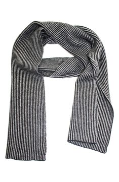 Italian yarns define this toasty stripe knit scarf that you'll love to layer when the weather is cold. 40% polyester, 28% nylon, 17% wool, 10% rabbit hair, 5% cashmere Dry clean Imported Black Knitted Scarf For Men, Casual Black Wool Scarf, Black Wool Scarves For Cold Weather, Casual Alpaca Scarves For Fall, Casual Alpaca Scarves For Winter, Casual Alpaca Scarf For Winter, Black Wool Scarf For Winter, Stripe Scarf Knit, Black And White Scarf