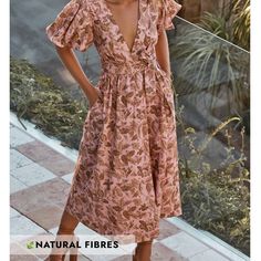 Such A Nice Dress But It Didn’t Fit Around My Chest When I Put It On. Still Has Tags On It And Never Worn. So Pretty For A Wedding!! Dresses Brown, Brown And Pink, Wrap Midi Dress, Size 12 Dress, Puffed Sleeves Dress, 70 Dress, Petite Size, Beautiful Dress, So Pretty