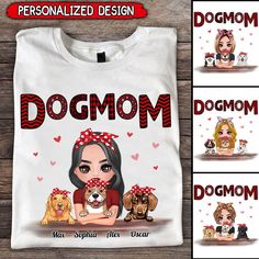 personalized t - shirt for dog mom with dogs and hearts on the chest,