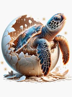 a turtle hatched in an egg shell